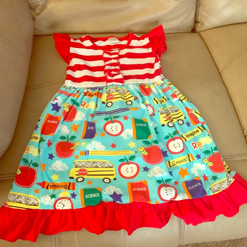 Red and White Ruffled Back to School Set, size 4T